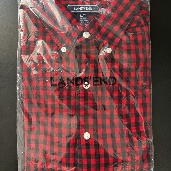 Lands End Traditional Fit Red Checkered Button Down Shirt - Large - Picture 1 of 2